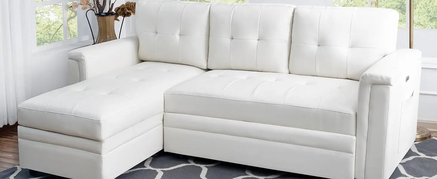 Sofa Beds, with USB Ports-L-Shaped Couch Convertible Pull-Out Bed,Timeless Design,Sturdy Construction, Air Leather Sofas
