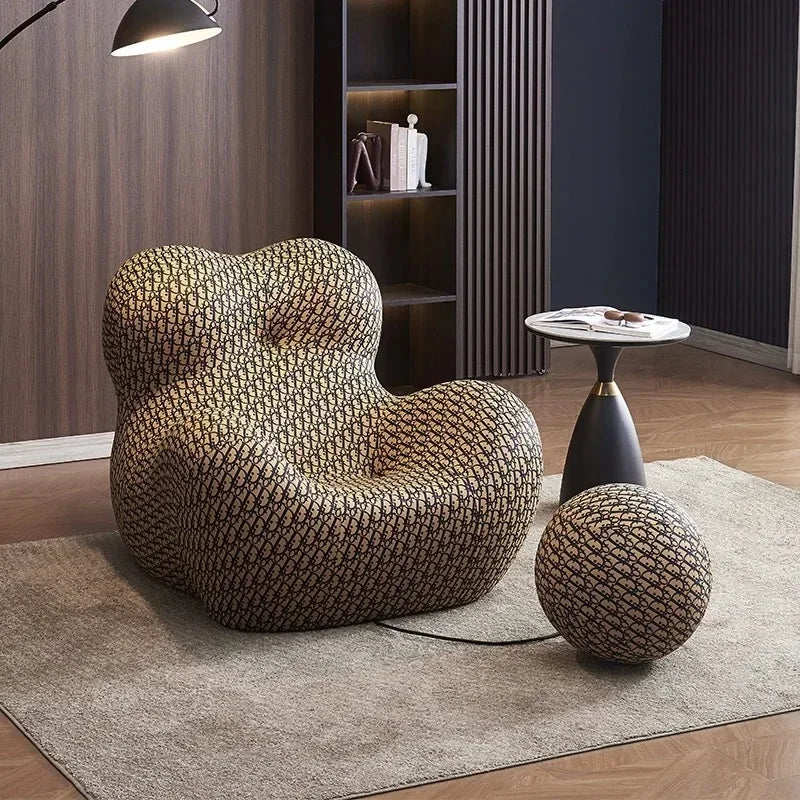 Luxury Mom's Embrace Bean Bag Sofa with Ottoman Modern Striped Cozy Seating for Living Room Bedroom Lounge Chair Decor Furniture
