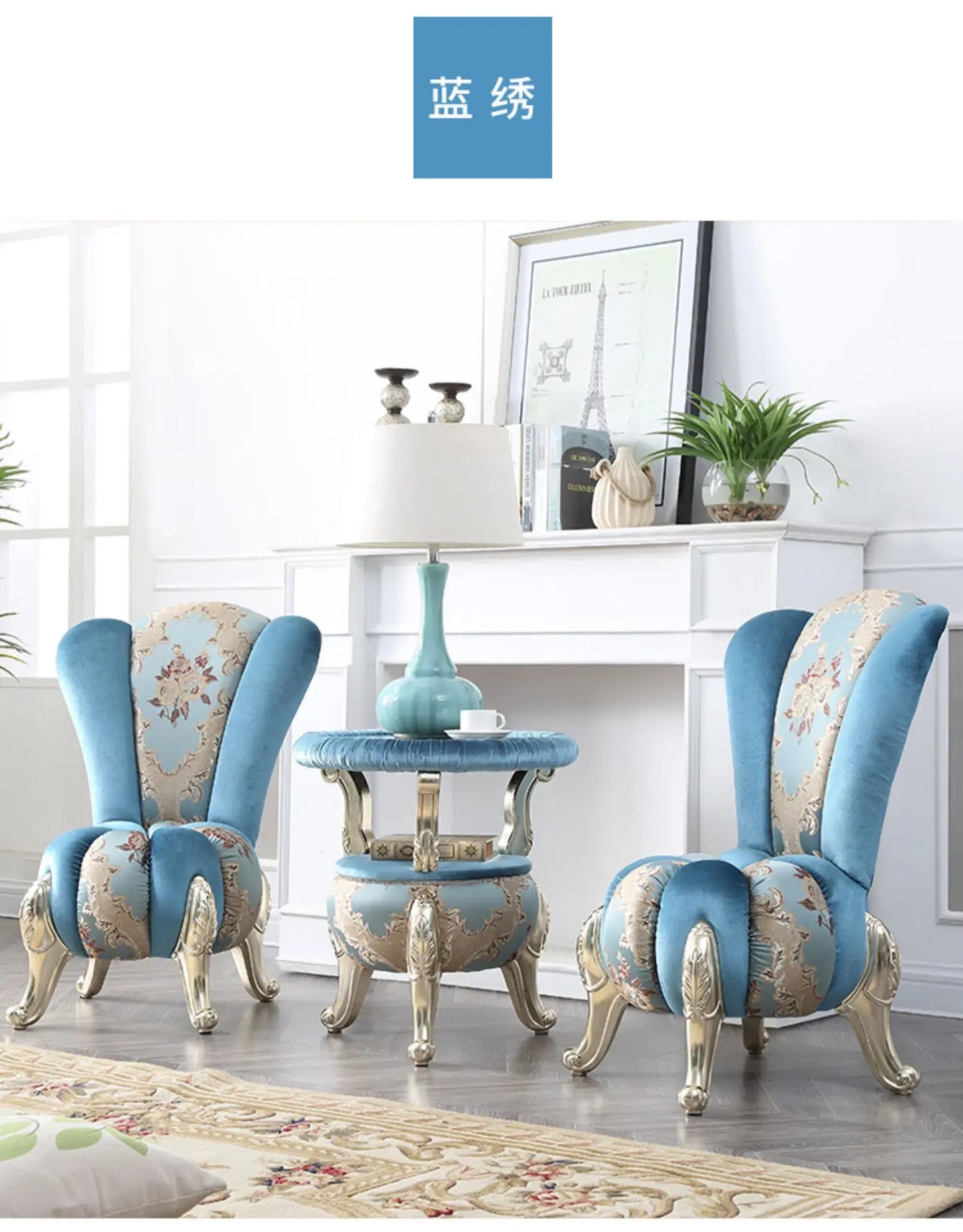 European-Style Leisure Chair Coffee Table Three-Piece Living Room Sofa Couch Balcony Table and Chair Living Room