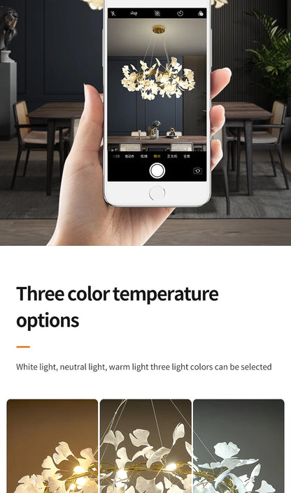 Nordic gingko leaf LED chandelier modern Kitchen living room Bedroom Dining room round interior loft ceiling hanging light