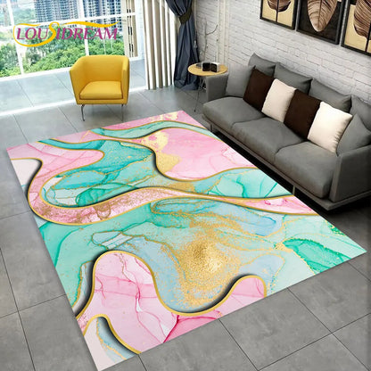 3D Colour Gold Nordic Marble Splendid Area Rug,Carpet for Home Living Room Bedroom Sofa Doormat Kitchen Decor,Non-slip Floor Mat