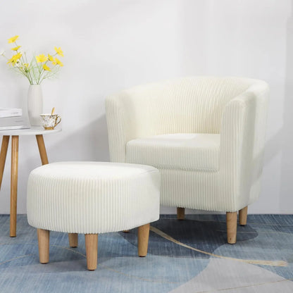 Accent Chair, Sherpa Chair White Fluffy Chair Teddy Barrel Chair with Ottoman Comfy ArmChair Footrest Set