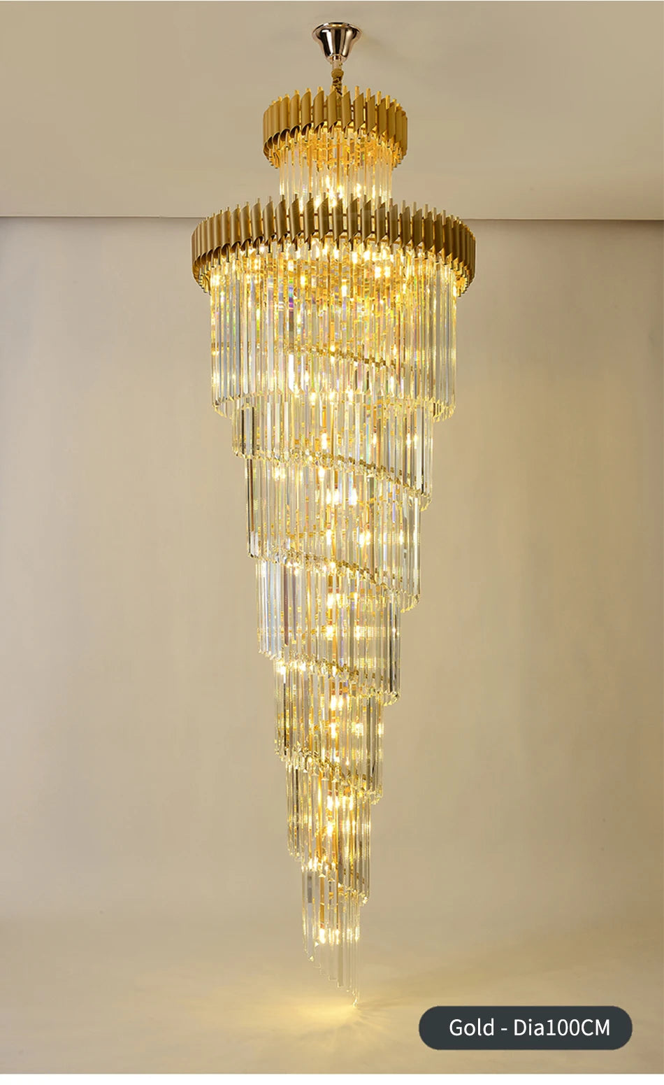 Large Top Long Crystal Led Chandeliers Hotel Hall Living Room Luxury Multi-layer Staircase Lighting Black Stainless Steel Light