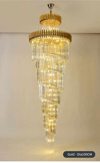 Large Top Long Crystal Led Chandeliers Hotel Hall Living Room Luxury Multi-layer Staircase Lighting Black Stainless Steel Light