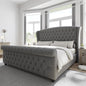 Queen Size Platform Bed Frame, Velvet Upholstered Sleigh Bed with Scroll Wingback Headboard & Footboard/Button Tufted Grey