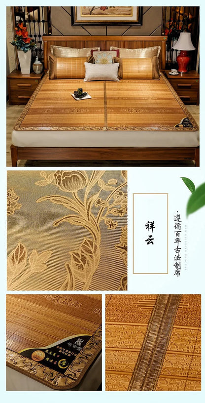 Summer carbonized bamboo mat dormitory cool mattress double-sided foldable straw mat cool mat bamboo and wood grain mat