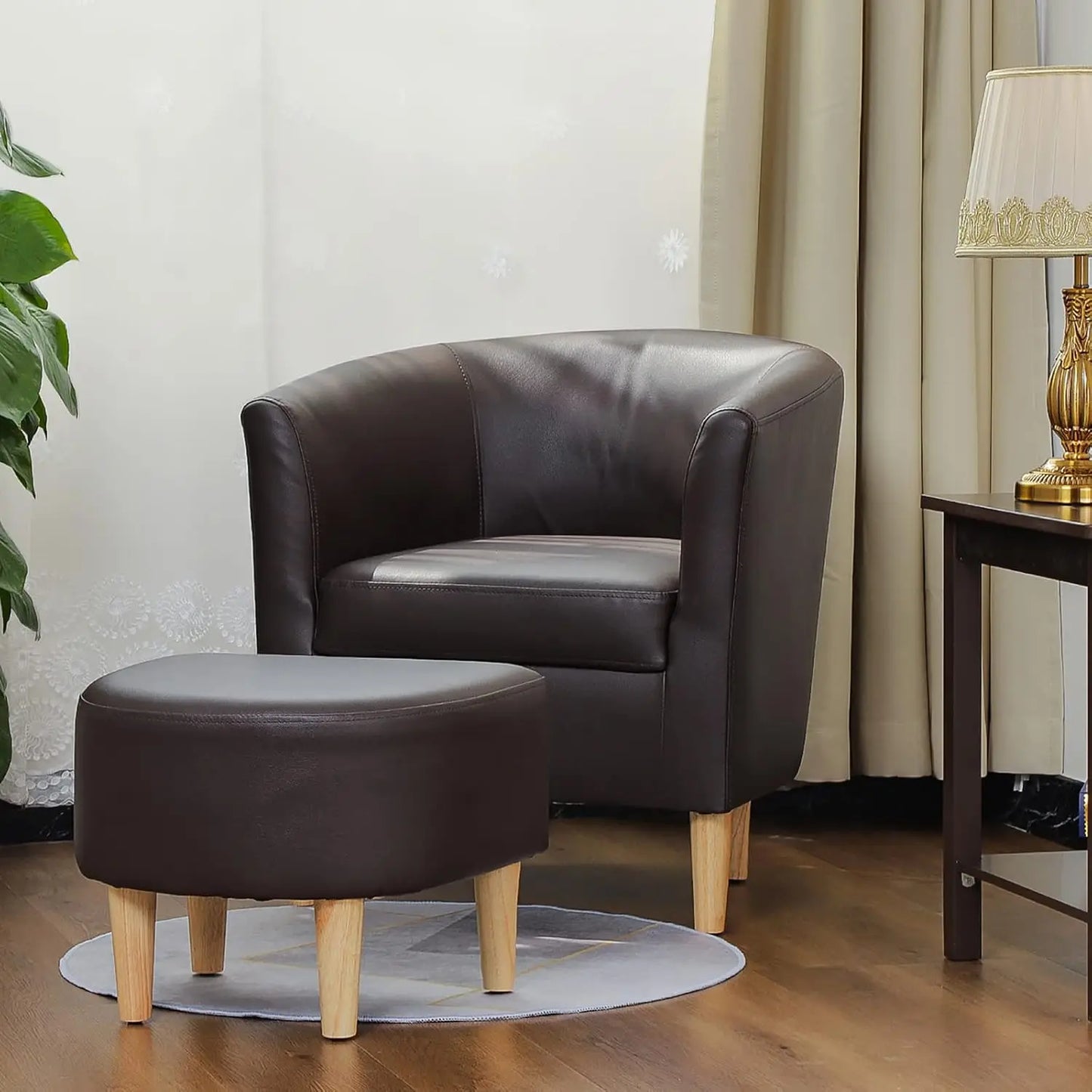 Accent Chair, Sherpa Chair White Fluffy Chair Teddy Barrel Chair with Ottoman Comfy ArmChair Footrest Set