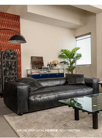 Retro all leather wabi sabi antique sofa Italian living room simple