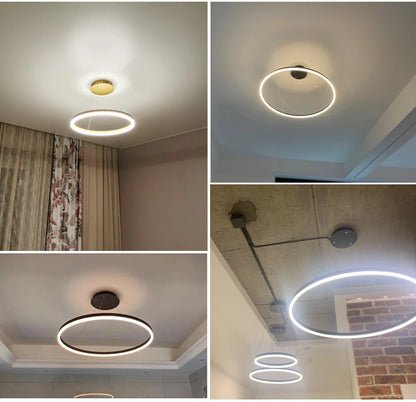 Modern LED pendant lights suitable for bedrooms, living rooms, and dining rooms. Circular ceiling chandelier, home lighting.