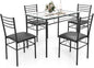 5-piece 4-person Dining Table Set, Imitation Marble Kitchen Table and Chairs 4-piece Set, Metal and Wooden Dining Table Set