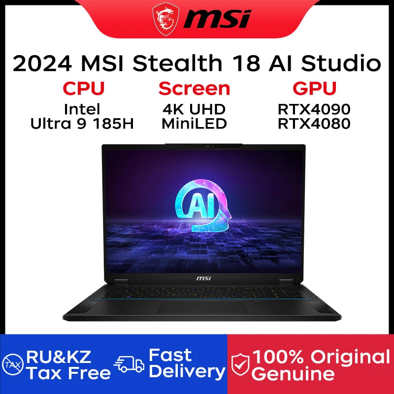 2024 MSI Stealth 18 AI Studio Gaming Laptop 18 Inch 4K UHD 120Hz MiniLED Screen Netbook Ultra 9-185H 32GB 2TB RTX4090 Notebook