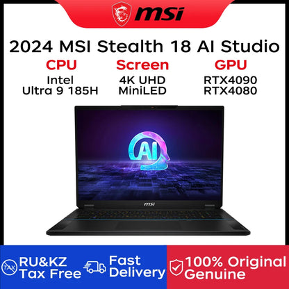 2024 MSI Stealth 18 AI Studio Gaming Laptop 18 Inch 4K UHD 120Hz MiniLED Screen Netbook Ultra 9-185H 32GB 2TB RTX4090 Notebook