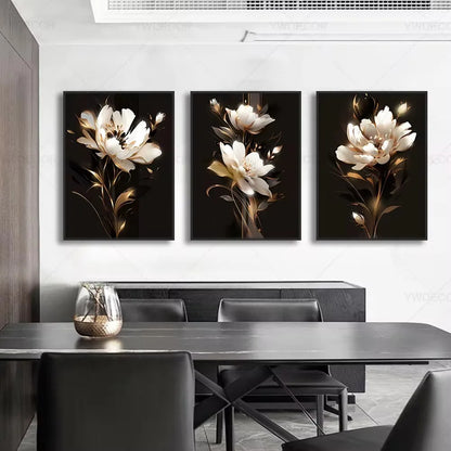 Luxury Black Gold Plant Leaves Canvas Poster Print Modern Home Abstract Wall Art Painting Living Room Luxury Decoration Gift