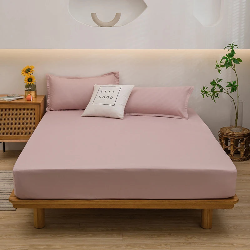 Solid Color Fitted Sheet with 2 Pillowcase Hotel Luxury Deep Pocket Sheet Soft Microfiber Breathable & Comfy Bed Sheet Set, Twin