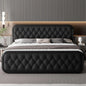 Heavy Duty Bed Frame with Faux Leather Headboard, Upholstered Platform Bed with Strong Metal Slats, 12" Under-Bed Storage