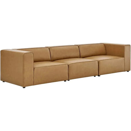 Mingle Vegan Leather 3-Piece Sectional Sofa, Tan