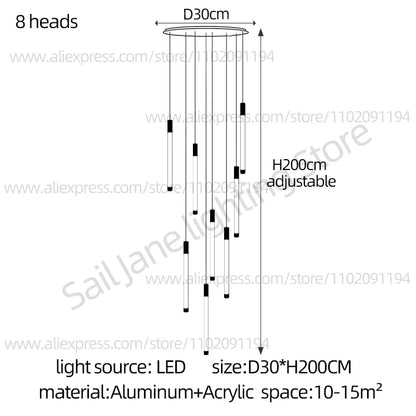 LED Staircase Modern Chandelier Luxury Villa Living Room Lighting Penthouse Home Decor Restaurant Bright High-Rise Chandelier