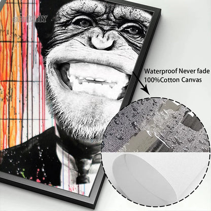 Canvas Wall Art Painting Abstract Banksy Graffiti Art Picture Funny Monkey Street Pop Wall Art Posters for Home Bedroom Decor