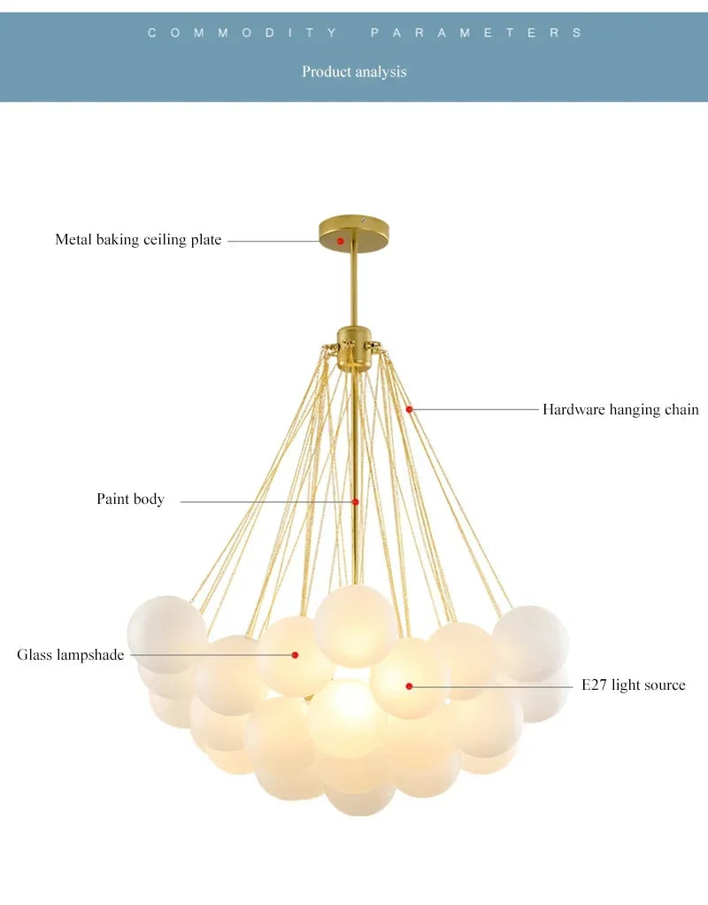 Nordic Bubble Glass Chandelier for Living Dining Table Room Decoration Frosted Glass Gold Black LED Ceiling Pendant Light