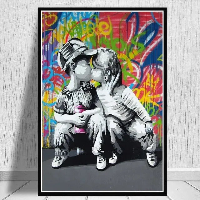 Canvas Wall Art Painting Abstract Banksy Graffiti Art Picture Funny Monkey Street Pop Wall Art Posters for Home Bedroom Decor