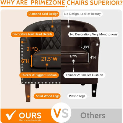 Comfy Accent Chair, Faux Leather Living Room Chairs Club Chair with Cushion, Nailhead Trim and Diamond Mesh Backrest