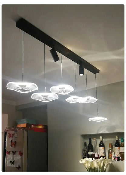 LED Restaurant Chandelier Hanging Pendant Light for Company Hotel Front Desk Lighting Spotlight Lotus Leaf Dining Table Fixtures