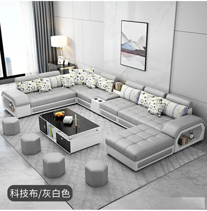 Linlamim Fabric Sofa Set Furniture Living Room Sofa Set With USB And Stools