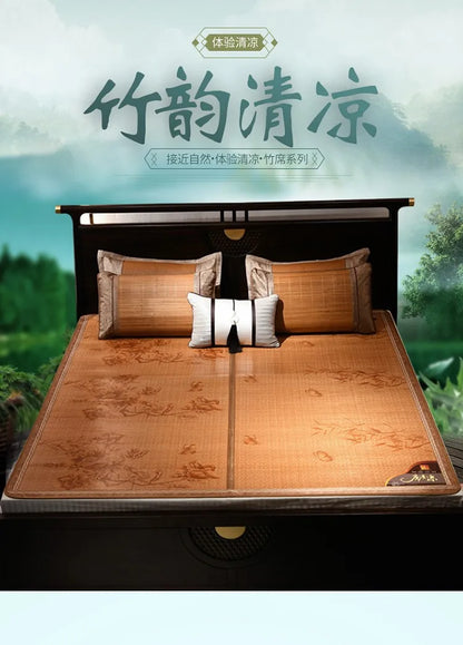 Summer carbonized bamboo mat dormitory cool mattress double-sided foldable straw mat cool mat bamboo and wood grain mat