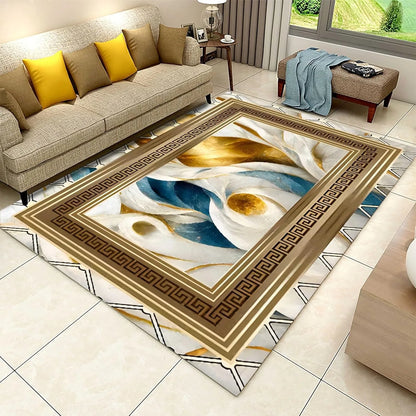 Black Gold Marble Area Rug Modern Abstract Geometric Rug Non-Slip Soft Floor Carpet Decor for Home Living Room Bedroom Office
