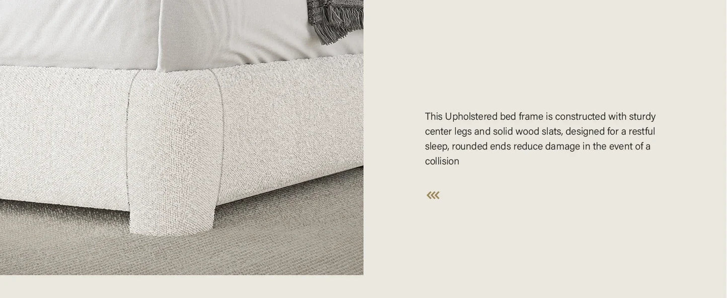 King and Headboard,Boucle Upholstered Platform Bed Frame,Modern Style,Soft Rounded Corners,No Box Spring Required,Easy