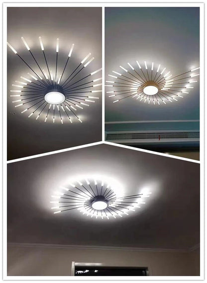 Led Firework Chandelier Dimmable For Living Room Bedroom Milk Yellow Ceiling Chandelier Dining Room LED Ceiling Lamp With Remote