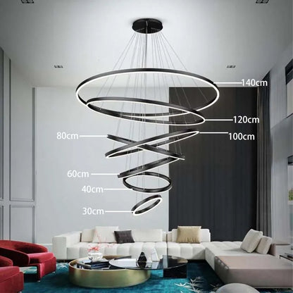 Modern LED pendant lights suitable for bedrooms, living rooms, and dining rooms. Circular ceiling chandelier, home lighting.