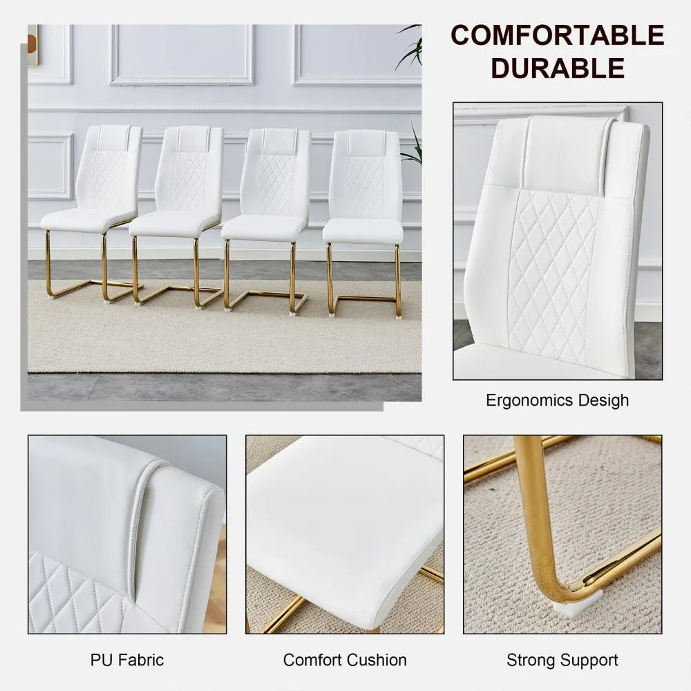 Dining Table Set for 6,Glass Table Top and MDF Base，Rectangular Dining Room Table with 6 PU Leather Upholstered Dining Chairs