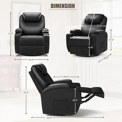 Recliner Chair, Rocking Massage Chairs, Home Reclining Sofa Chair, PU Leather, Ergonomic Living Room Chair with Cup Holders