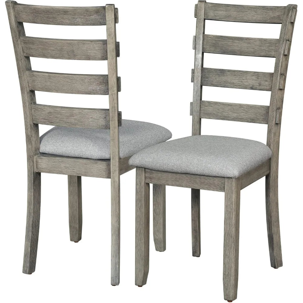 6 Pieces Dining Table Set with Bench, Rectangle Dining Table with 4 Upholstered Chairs & A Bench, Rubber Wood Dining Table Set