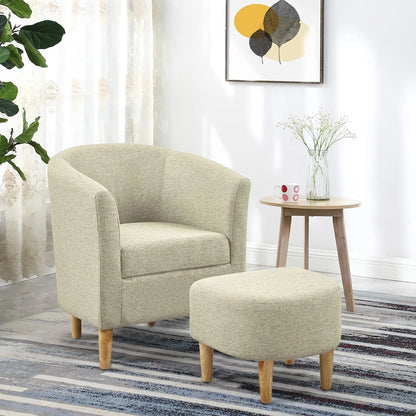 Accent Chair, Sherpa Chair White Fluffy Chair Teddy Barrel Chair with Ottoman Comfy ArmChair Footrest Set