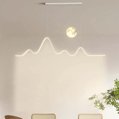 Scandinavian Modern Simple Planet Living Room Light Creative  Long Strip Dining Table Bar Wave Decorative Dining Room Chandel
