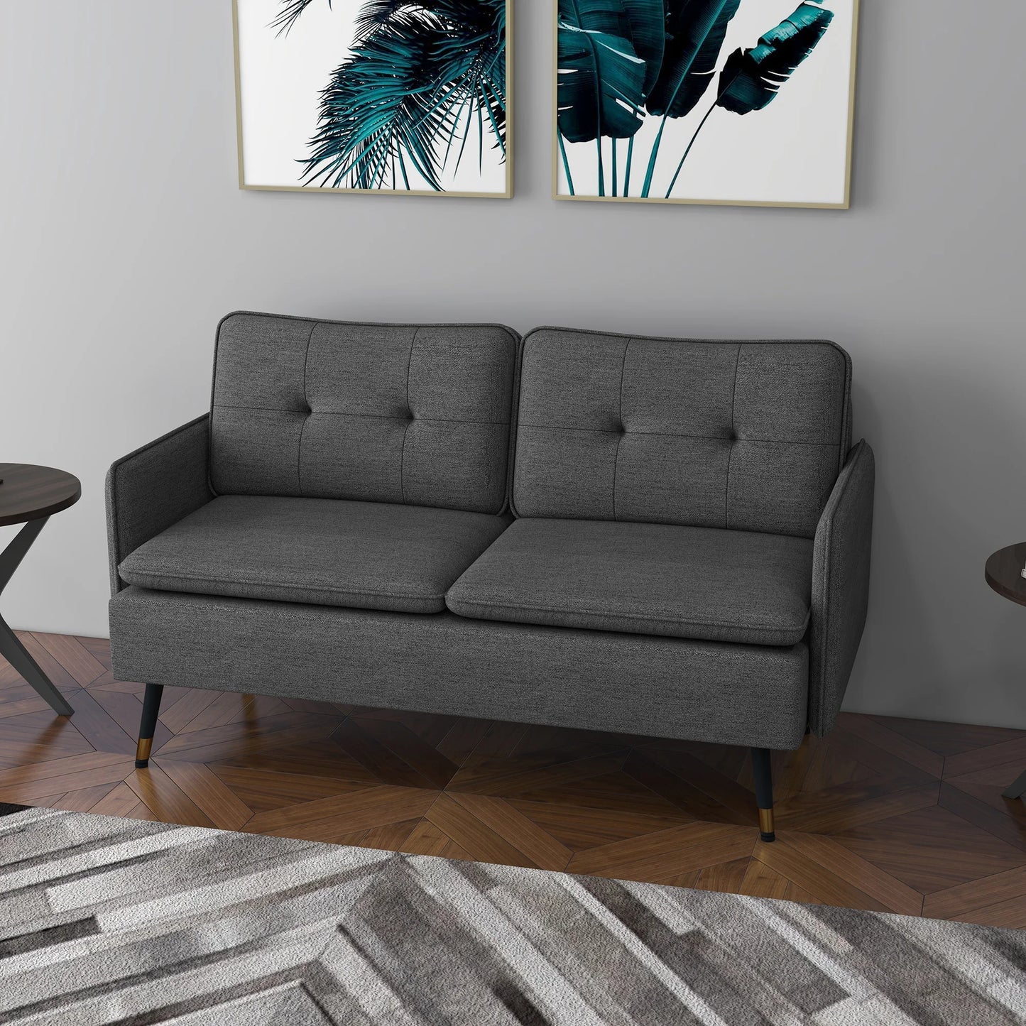 HOMCOM Modern Upholstered Two Seater Sofa for Bedroom Living Room