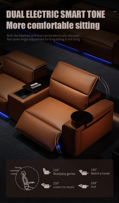 Modern Multifunctional Electric Recliner Sofa Home Theater Video Room Genuine Leather Fabric Wood for Living Video Hall