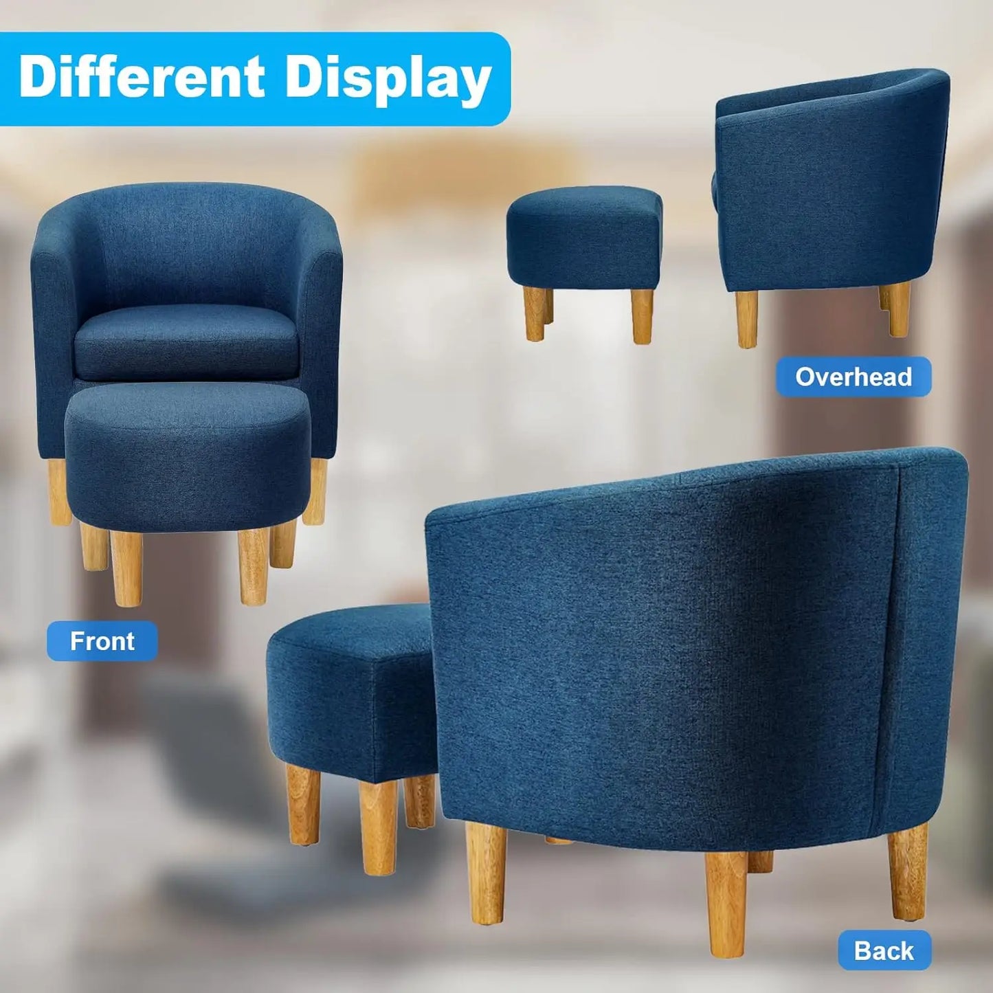 Accent Chair, Sherpa Chair White Fluffy Chair Teddy Barrel Chair with Ottoman Comfy ArmChair Footrest Set