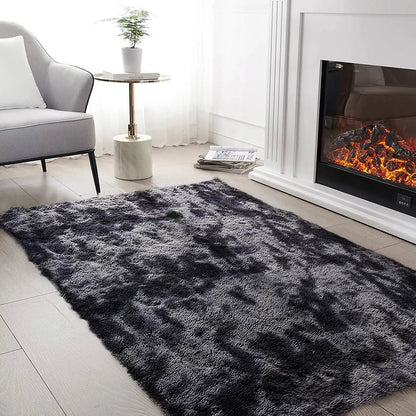 Ultra Soft Fluffy Area Rugs for Bedroom Shaggy Bedroom Carpet Plush Living Room Furry Floor Rugs Non-Slip Tie-Dyed Floor Carpet
