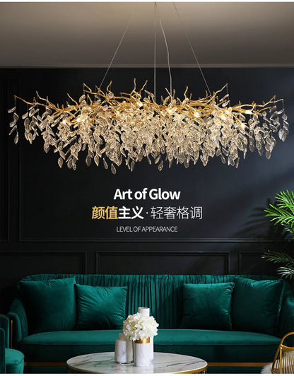 Dining Room Chandelier Long Shaped Dining Room Circular Branch Simple French Luxury Villa Living Room Crystal Lighting Fixtures