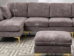 U-Shaped Sectional Sofa Couch, 4 Seat Sofa Set for Living Room, Convertible L-Shaped Velvet Couch Set with Chaise Lounge