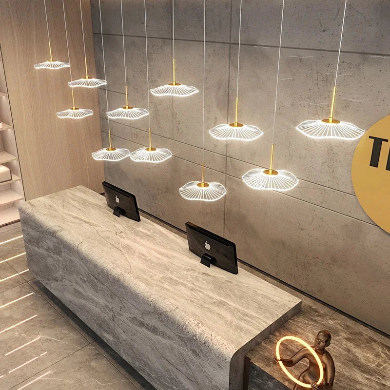 LED Restaurant Chandelier Hanging Pendant Light for Company Hotel Front Desk Lighting Spotlight Lotus Leaf Dining Table Fixtures