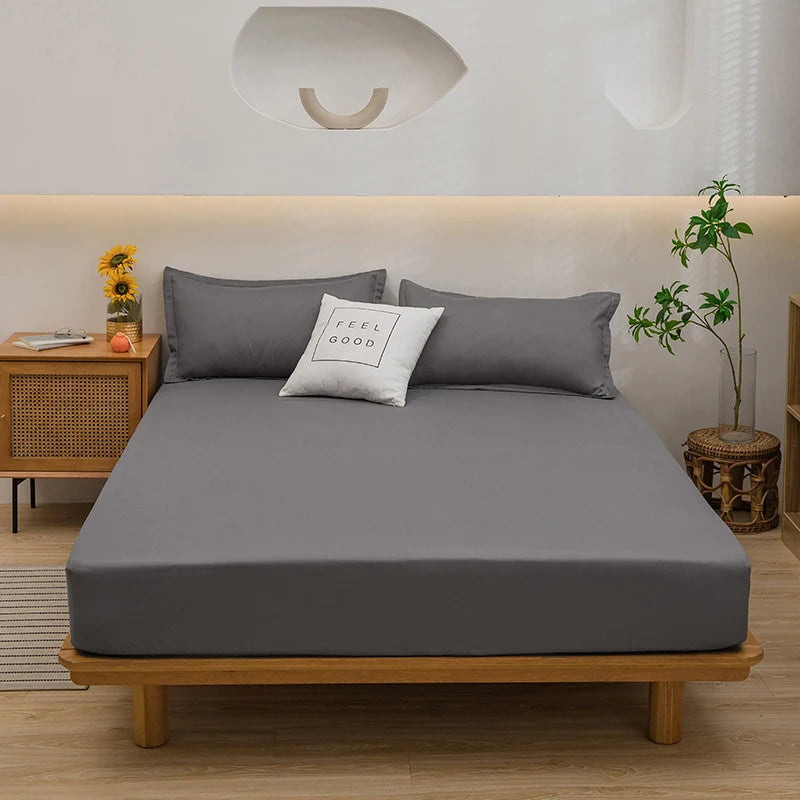 Solid Color Fitted Sheet with 2 Pillowcase Hotel Luxury Deep Pocket Sheet Soft Microfiber Breathable & Comfy Bed Sheet Set, Twin