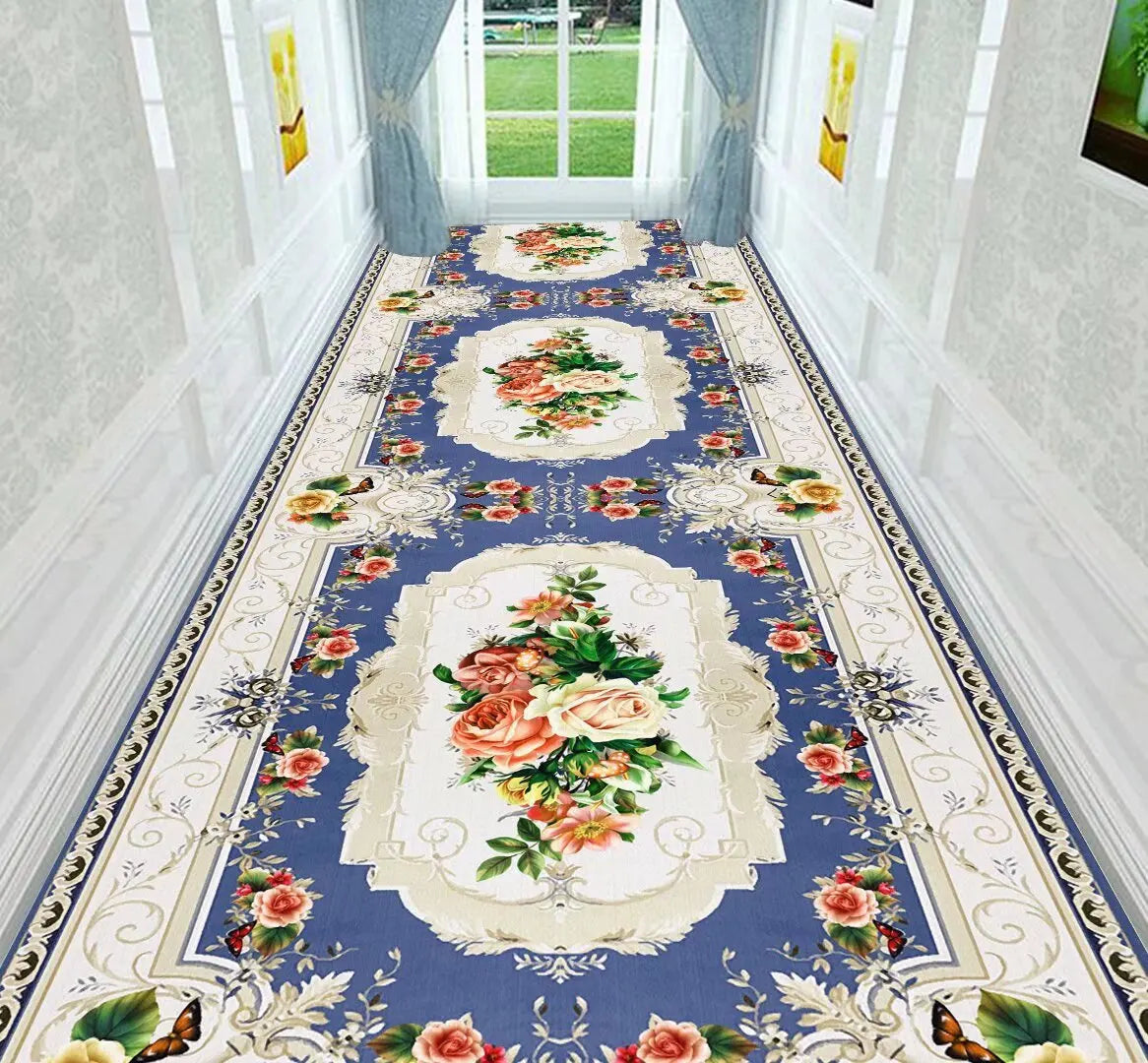 Luxury Classic Style Lobby Long Corridor Carpet Floral Wedding Passageway Large Area Rug Comfortable Washable Non-slip Floor Mat