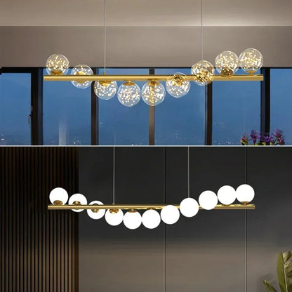 Modern Led Long Ceiling Chandelier Suspension Glass Balls Dining Table Room Kitchen Home Decor Hanging Lamp Front Desk Lights