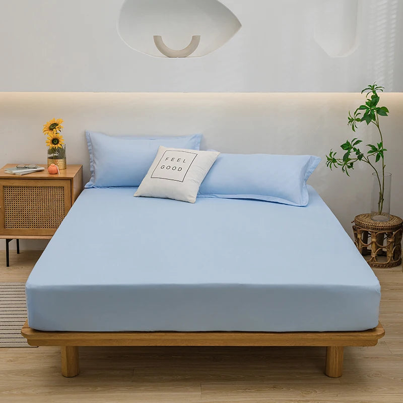 Solid Color Fitted Sheet with 2 Pillowcase Hotel Luxury Deep Pocket Sheet Soft Microfiber Breathable & Comfy Bed Sheet Set, Twin