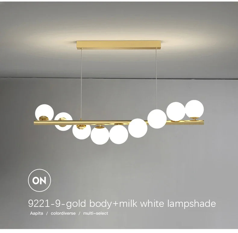 Modern Led Long Ceiling Chandelier Suspension Glass Balls Dining Table Room Kitchen Home Decor Hanging Lamp Front Desk Lights