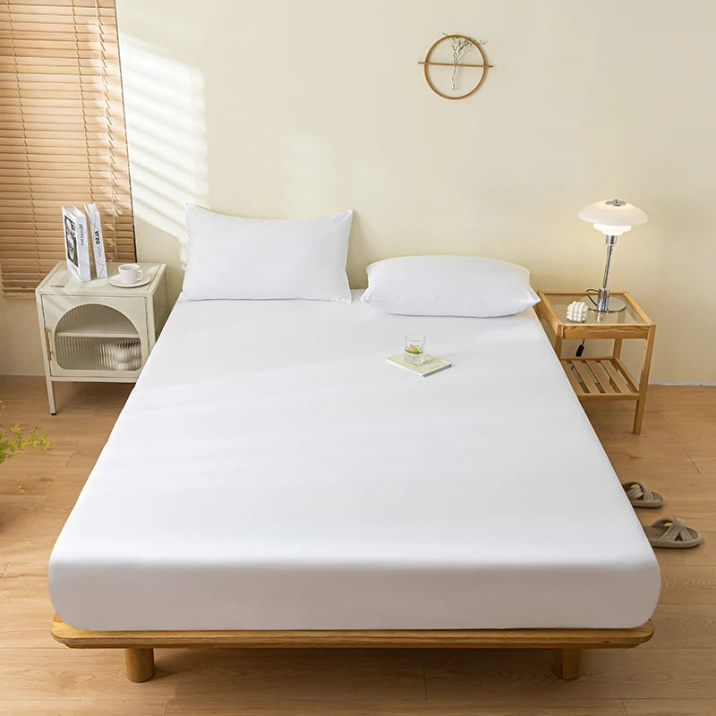 Waterproof Fitted Sheet Single Double Queen Size Mattress Cover Solid Color Fit Sheet 80x200 180x200 With Elastic Band Bed Sheet